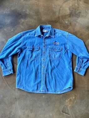 VTG 80s Hard Rock Cafe Vancouver Blue Denim Boxy Button-Up Shirt